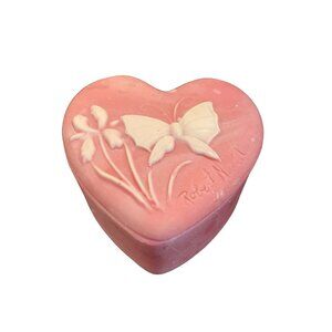 Vintage Robert Nemith Pink Soap Stone Incolay Butterfly Flowers Heart Box Signed